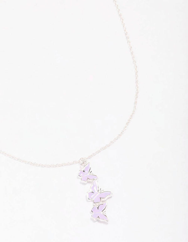 Silver & Purple Butterfly Pendant Necklace