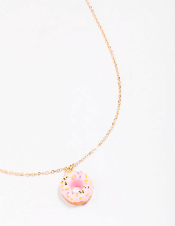 Gold & Pink Donut Pendant Necklace