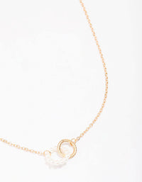 Gold Pearl Link Circle Pendant Necklace - link has visual effect only