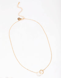Gold Pearl Link Circle Pendant Necklace - link has visual effect only