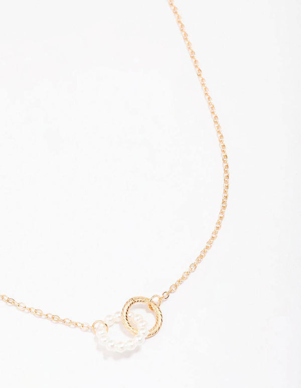 Gold Pearl Link Circle Pendant Necklace