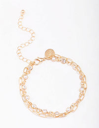Gold Encased Pearl Link Bracelets 2-Pack - link has visual effect only