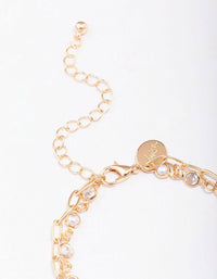 Gold Encased Pearl Link Bracelets 2-Pack - link has visual effect only