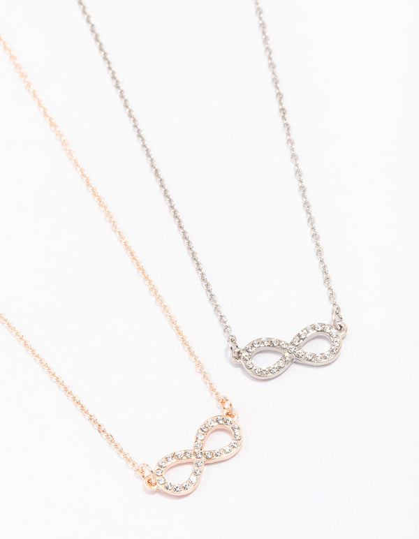 Gold & Silver Infinity Diamante Necklace Pack