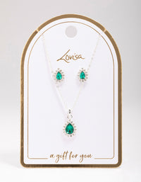 Silver Emerald Teardrop Diamante Jewellery Set - link has visual effect only