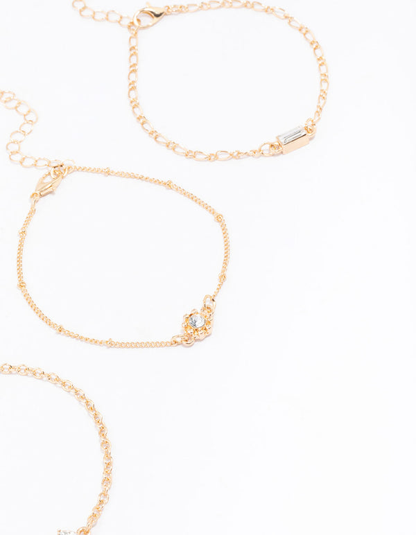 Gold Mixed Stone Diamante Bracelet 3-Pack