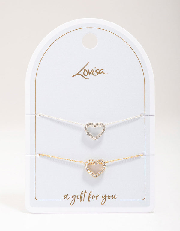 Gold & Silver Open Heart Diamante Bracelets 2-Pack