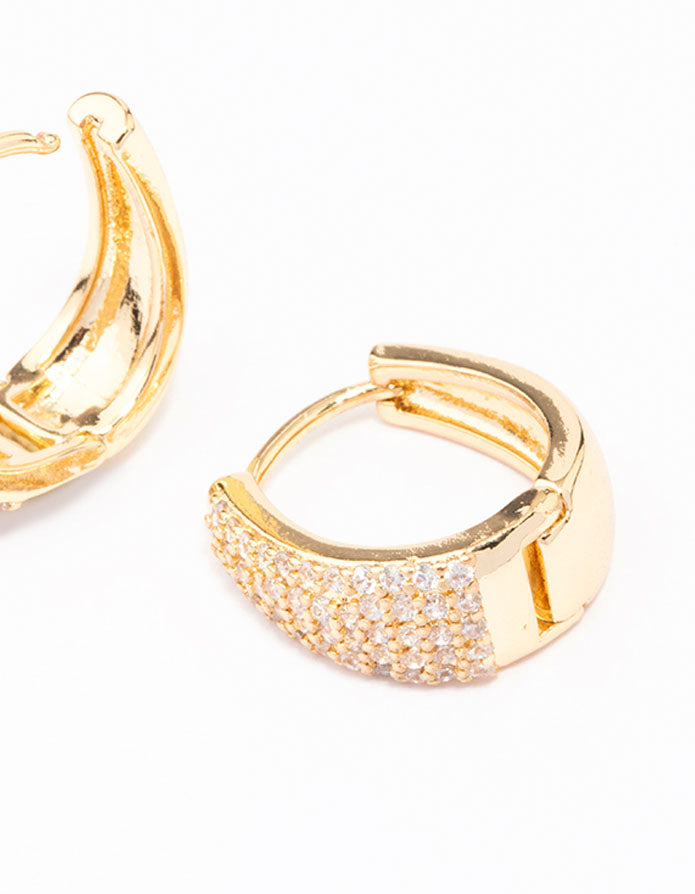 Gold Plated Pave Tapered Hoop Earrings