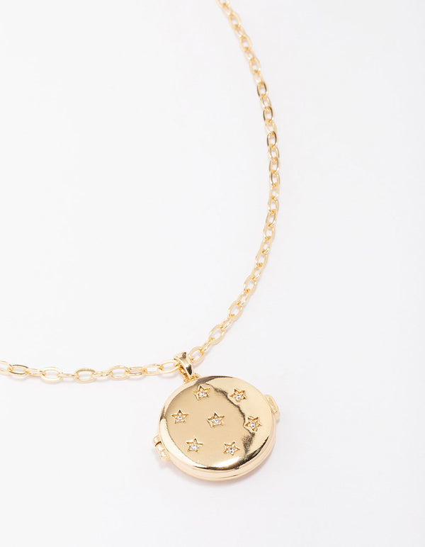 Gold Plated Sparkle Star Round Locket Pendant Necklace