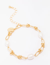 Gold Plated Pearl & Knotted Bracelet - link has visual effect only