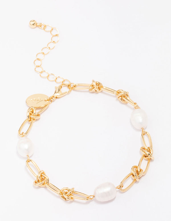 Gold Plated Pearl & Knotted Bracelet