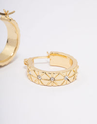 Gold Plated Diamante Celestial Medium Hoop Earrings - link has visual effect only