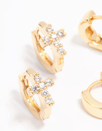 Gold Plated Cubic Zirconia Cross Mini Huggie Earring Pack - link has visual effect only