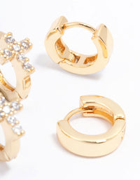 Gold Plated Cubic Zirconia Cross Mini Huggie Earring Pack - link has visual effect only
