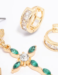Gold Plated Emerald Diamante Cross Earring Pack - link has visual effect only