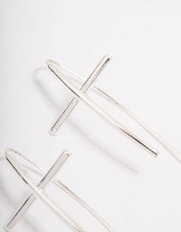 Silver Plated Cross Modern Drop Earrings - link has visual effect only