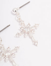 Silver Plated Cubic Zirconia Ornate Cross Drop Earrings - link has visual effect only