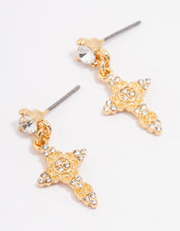 Gold Plated Diamante Cross Drop Earrings - link has visual effect only