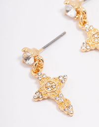 Gold Plated Diamante Cross Drop Earrings - link has visual effect only
