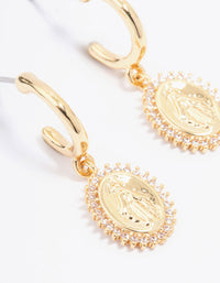 Gold Plated Diamante Classic Coin Hoop Earrings - link has visual effect only