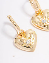 Gold Plated Diamante Heart Huggie Hoop Earrings - link has visual effect only