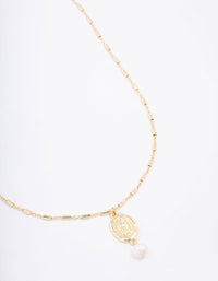 Gold Plated Freshwater Pearl Coin Pendant Necklace - link has visual effect only