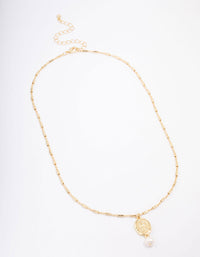 Gold Plated Freshwater Pearl Coin Pendant Necklace - link has visual effect only