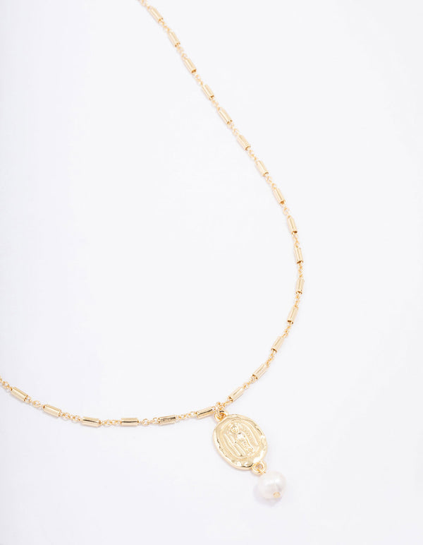 Gold Plated Freshwater Pearl Coin Pendant Necklace