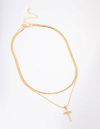 Gold Plated Plain Cross Snake Layered Necklace - link has visual effect only