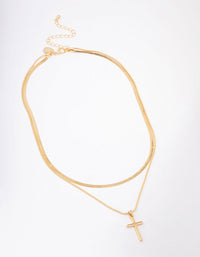 Gold Plated Plain Cross Snake Layered Necklace - link has visual effect only