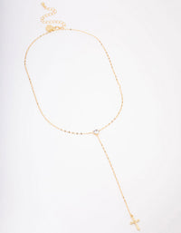 Gold Plated Cubic Zirconia Cross Lariat Necklace - link has visual effect only