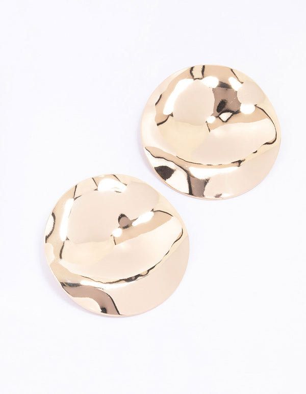 Gold Large Circular Coin Stud Earrings