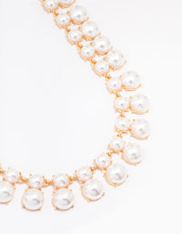 Gold Pearl Duo Row Statement Necklace - link has visual effect only
