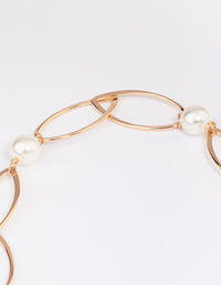 Gold Oval Pearl Link Chain Necklace - link has visual effect only