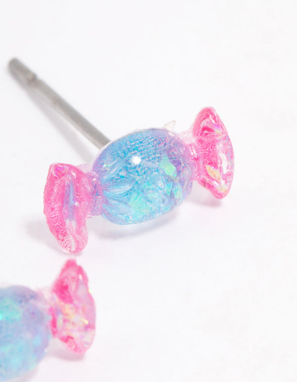 Acrylic Pink & Blue Holographic Lollipop Stud Earrings