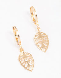 Gold Cut-Out Leaf Huggie Hoop Earrings - link has visual effect only