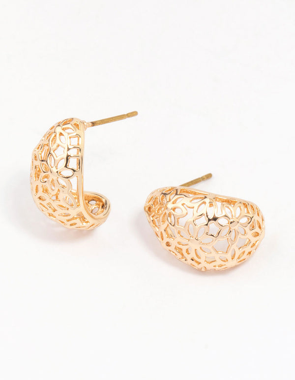 Gold Intricate Cut-Out Teardrop Hoop Earrings