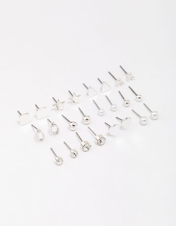 Silver Mixed Stud Earring 12-Pack