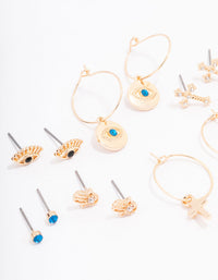 Gold Evil Eye Crystal Earring 8-Pack - link has visual effect only