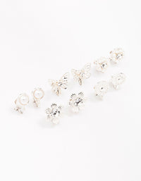 Silver Butterfly & Flower Clip On Earring 5-Pack - link has visual effect only