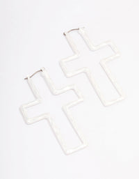 Silver Cross Outline Hoop Earrings - link has visual effect only