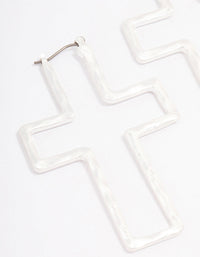 Silver Cross Outline Hoop Earrings - link has visual effect only
