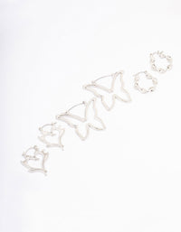 Silver Butterfly Twisted Hoop Earring 3-Pack - link has visual effect only