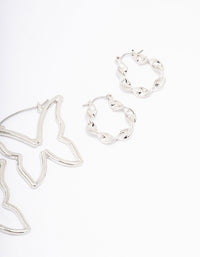 Silver Butterfly Twisted Hoop Earring 3-Pack - link has visual effect only