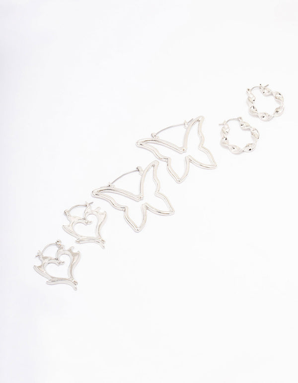 Silver Butterfly Twisted Hoop Earring 3-Pack