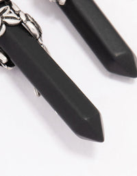 Antique Silver Skull & Black Stone Drop Earrings - link has visual effect only