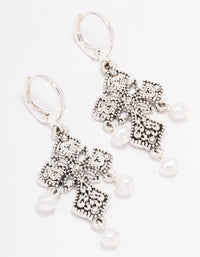 Antique Silver Cross Droplet Drop Earrings - link has visual effect only