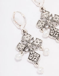 Antique Silver Cross Droplet Drop Earrings - link has visual effect only