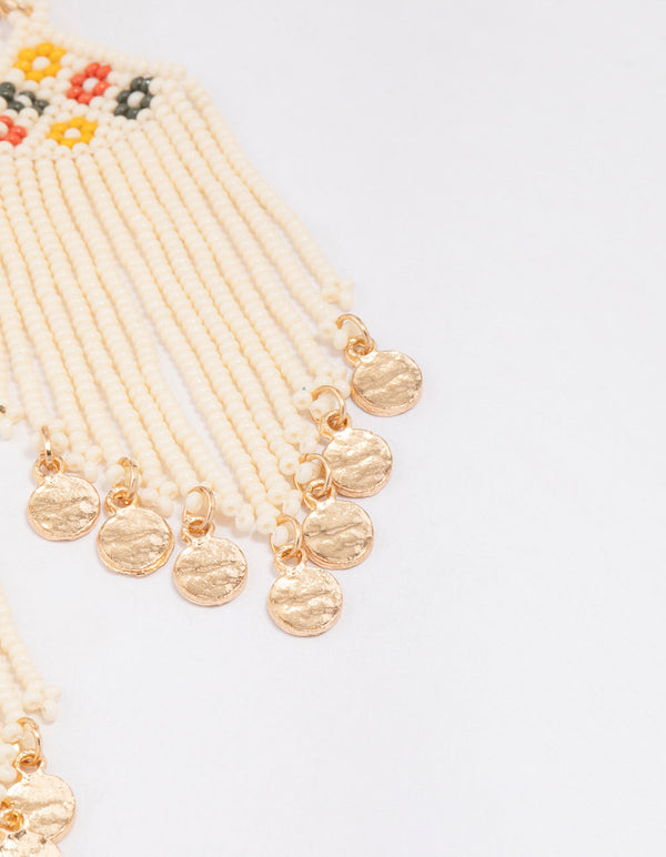 Gold Beaded Fringe Drop Earrings