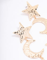 Gold Textured Star & Moon Drop Earrings - link has visual effect only